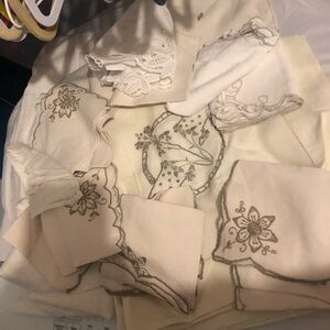 Huge Bundle of Cream and Gray Embroidered Linens- 161A $80 or $65 w/offer